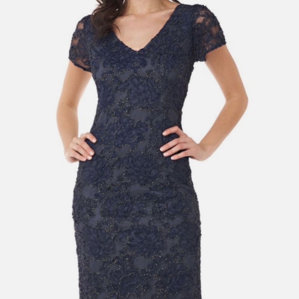 JS Collections navy blue soutache cocktail dress